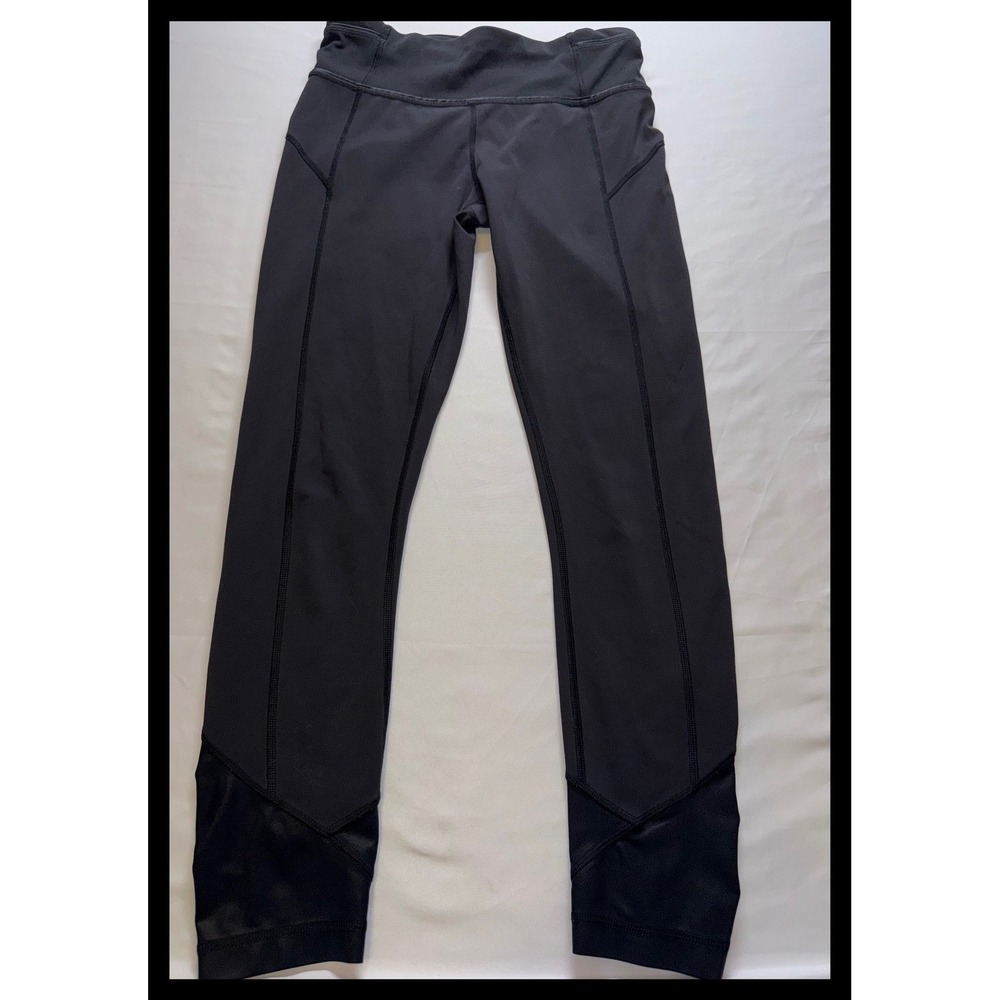 Lululemon Tight Stuff Tight Women Size 4 Black Reflective Mesh Workout Leggings